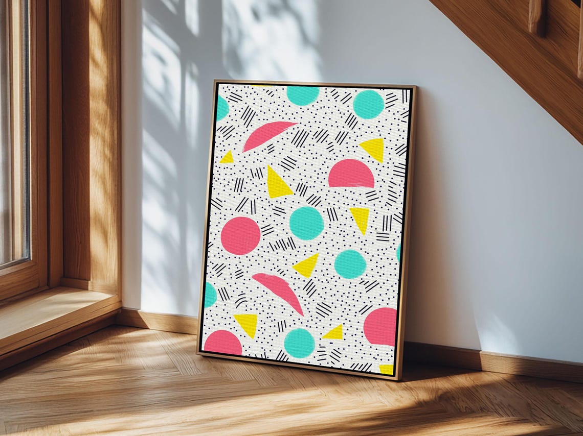 90s Memphis Pattern Pink Teal Yellow Geometric Retro Preppy Art Print - Image 6