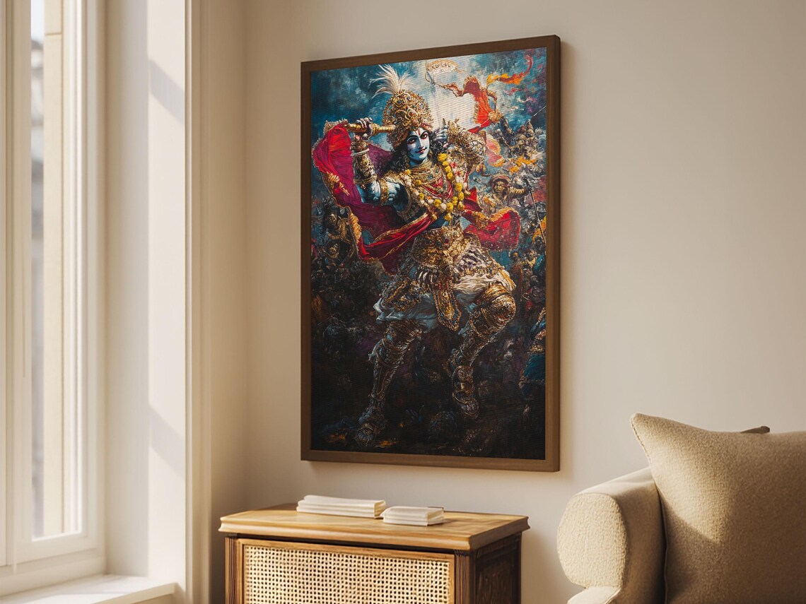 Krishna Radha Krishna Wall Art, Hindu Art Print - Image 2