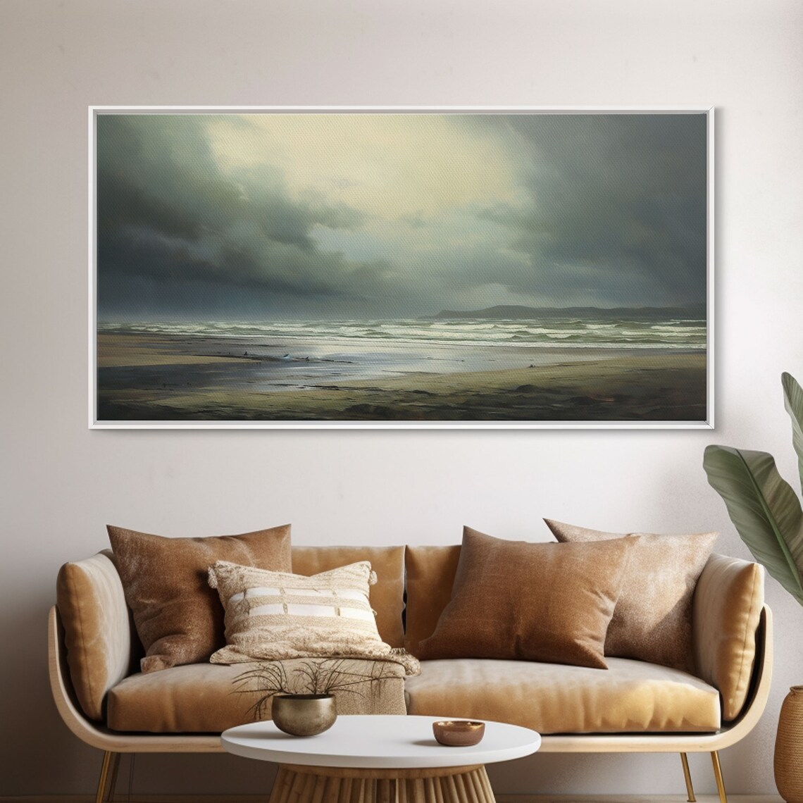 Stormy Beach Moody Landscape Oil Painting Dark Waves Art Wall Poster - Image 6