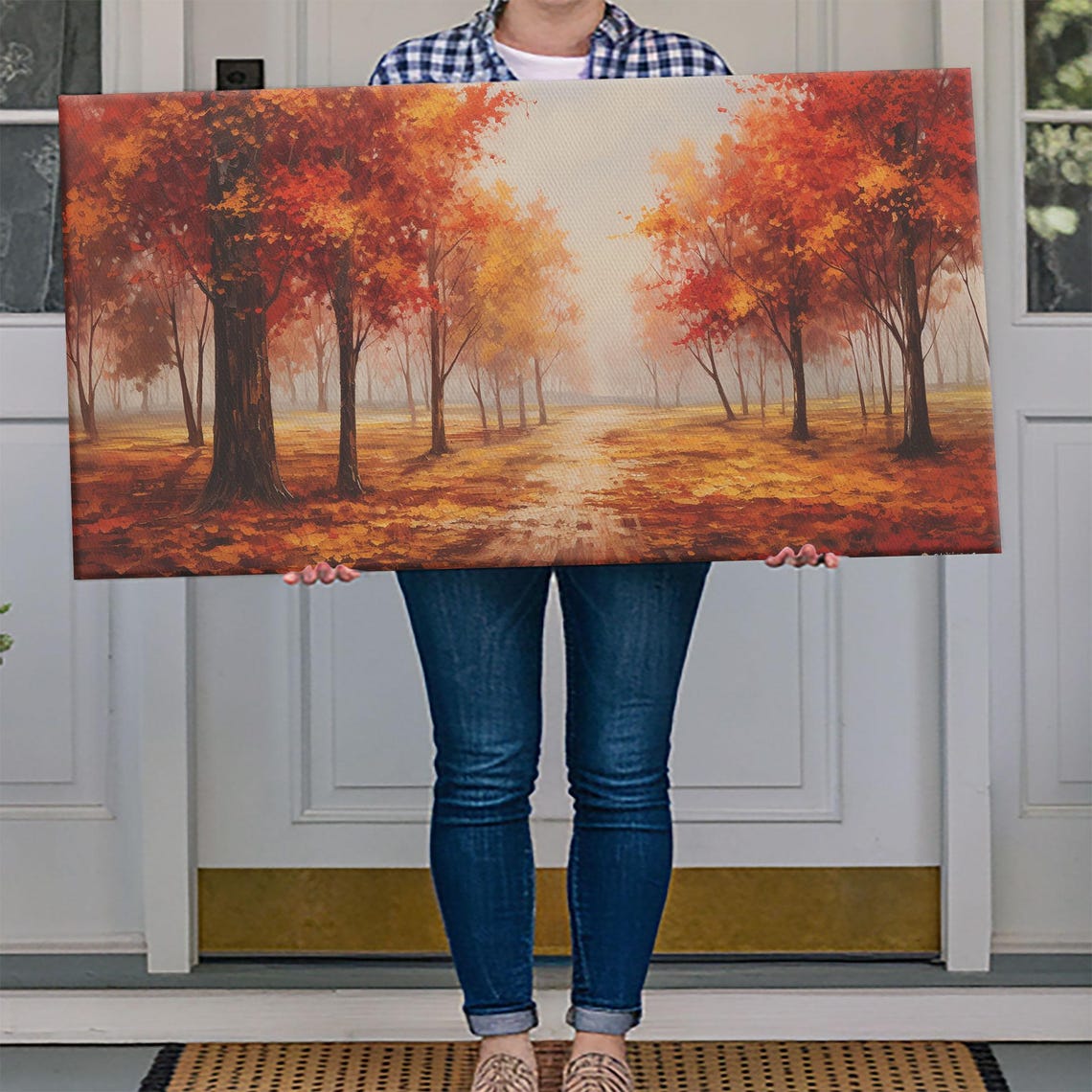 Autumn Forest Path Red Maple Trees Falling Leaves Fall Wall Art Poster - Image 4