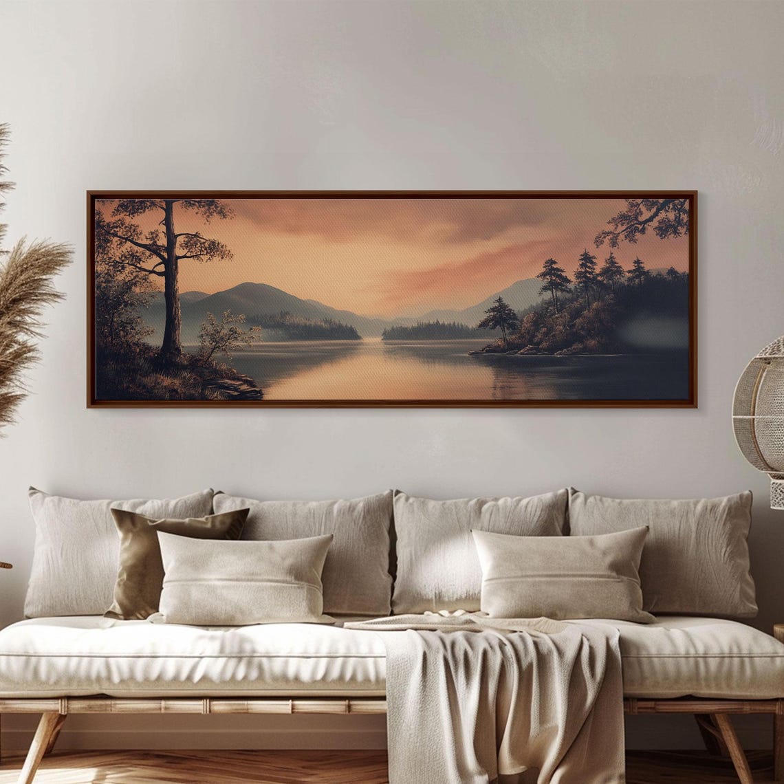 Moody Misty Lake Sunset Silhouetted Pines Dark Landscape Poster - Image 2