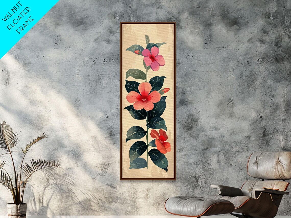 Minimalist Pink Hibiscus Flowers Teal Leaves Japanese Art Poster - Image 6