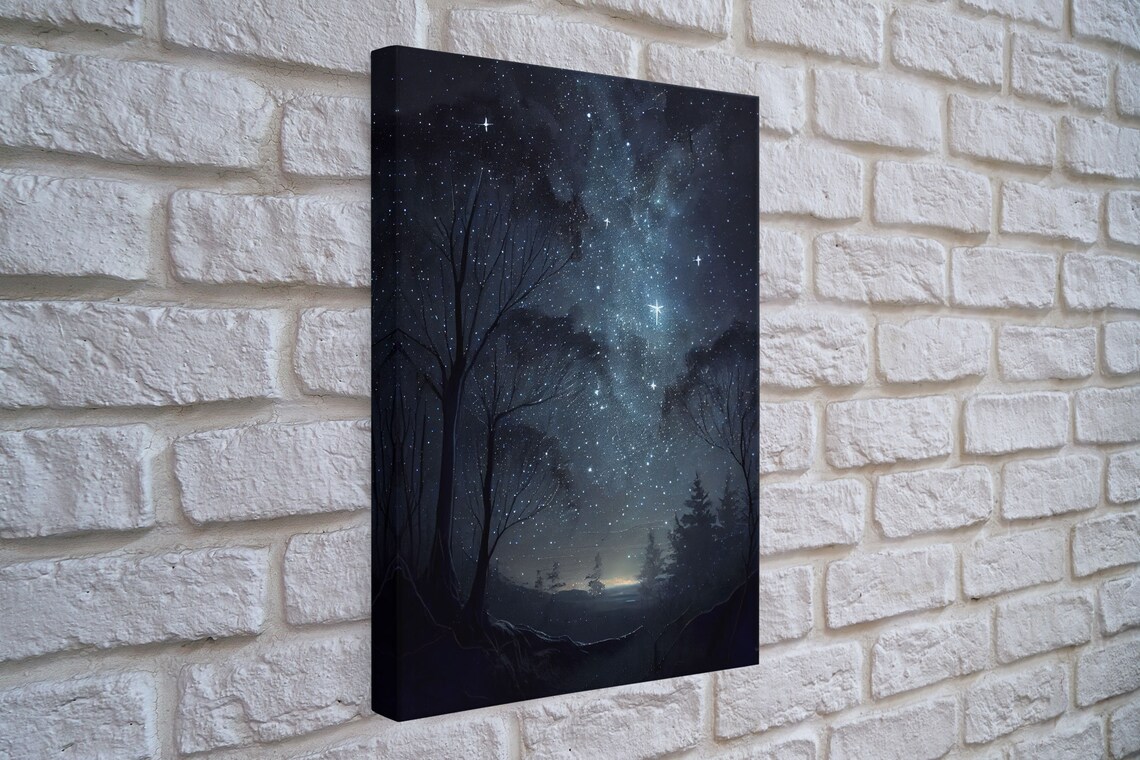 Starry Night Sky, Subdued Oil-Painting-Style Art Print - Image 4