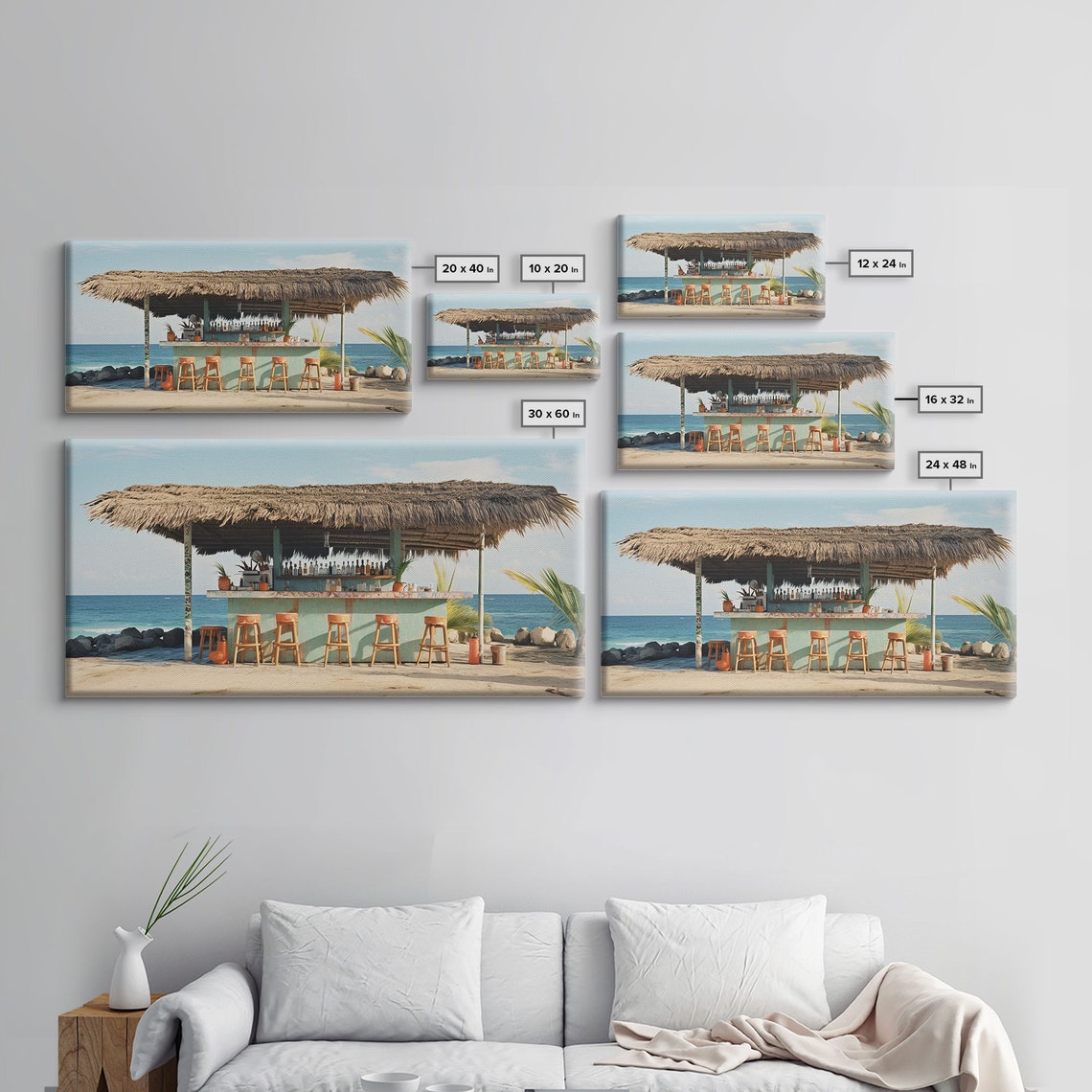 Beachside Tiki Hut Bar Oceanfront Thatched Roof Panoramic Poster - Image 2