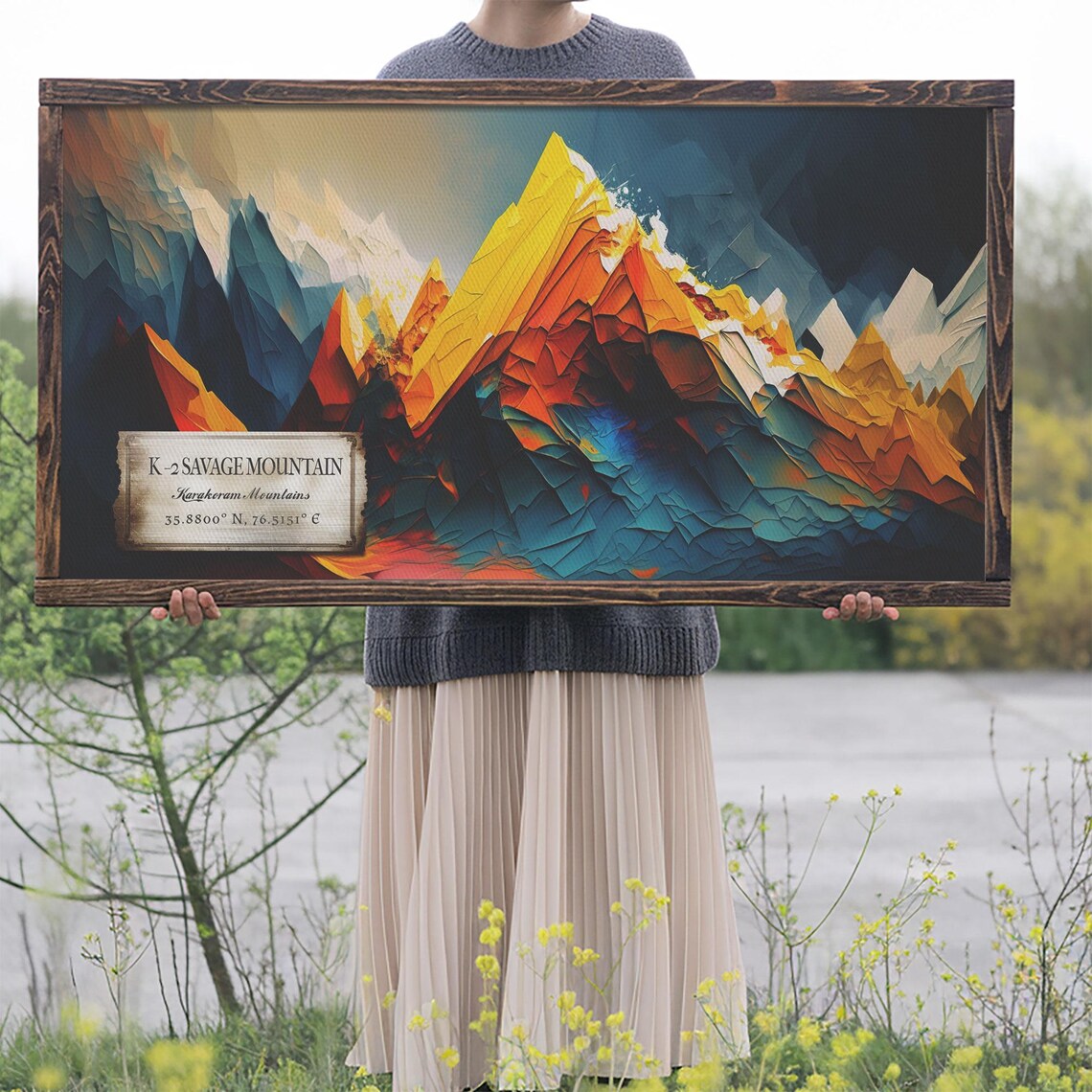 K2 Savage Mountain Karakoram Colorful Geometric Abstract Peak Poster - Image 2
