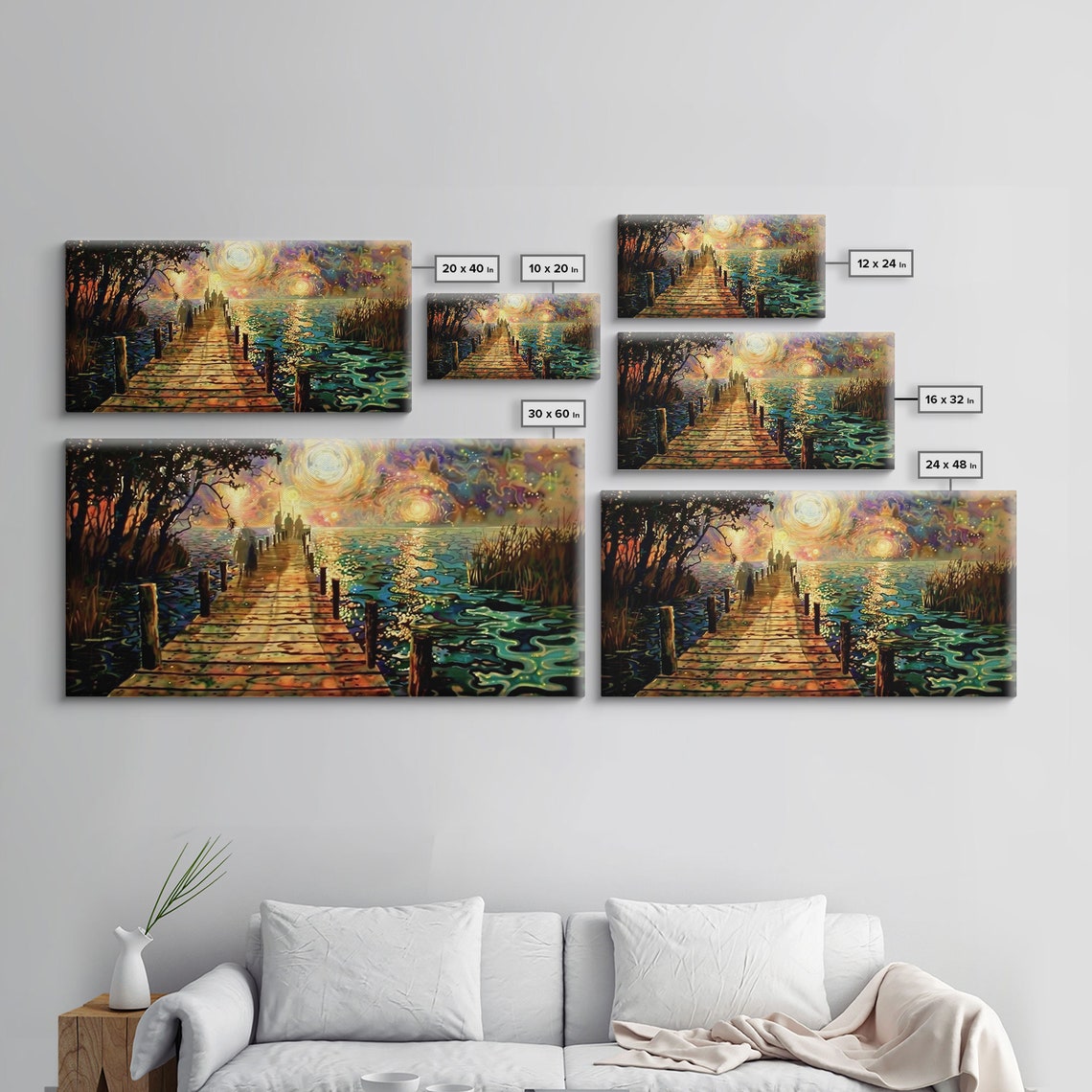 Starry Night Inspired Haunted Ghostly Docks At Night Framed Print Halloween Decor - Image 2
