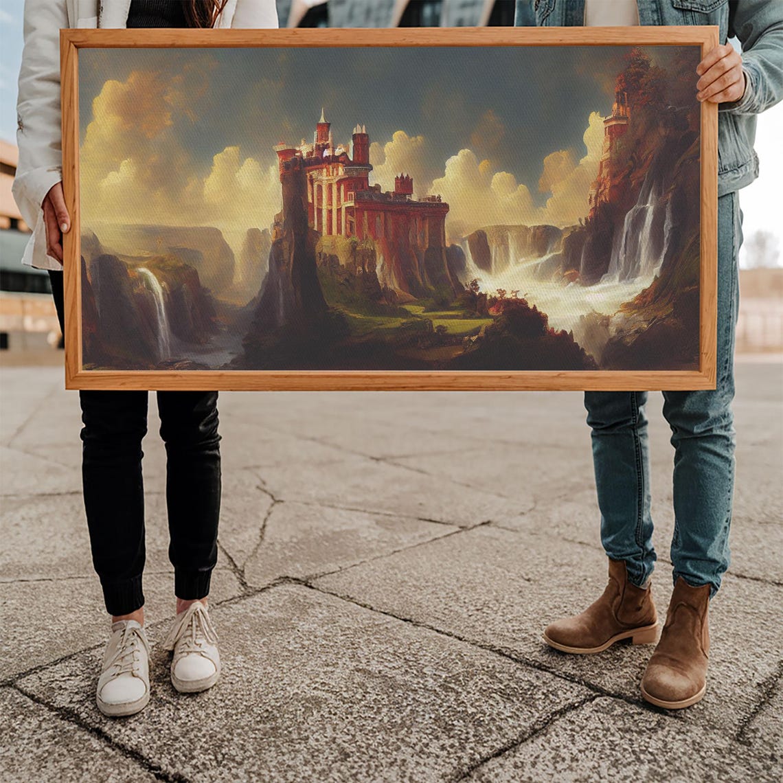 Fantasy Wall Art Print Castle In The Sky Castle Atop Mountains And Waterfalls Watercolor - Image 5
