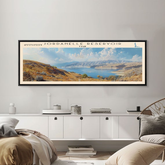 Jordanelle Reservoir Utah Framed Print Lake House Art Panoramic Wall Art Travel Poster Serene Lake Painting Home Decor