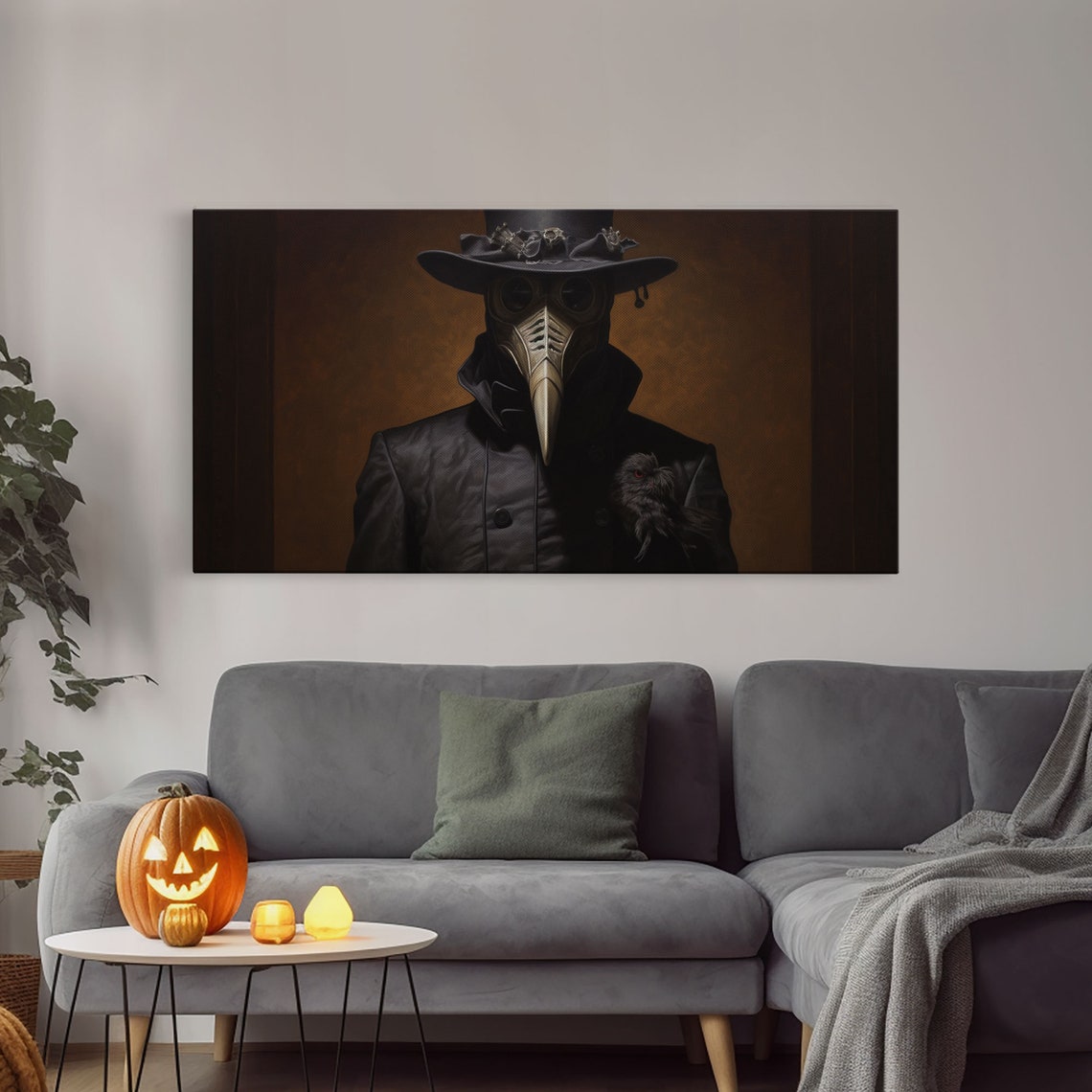 Plague Doctor With Black Crow Amber Victorian Gothic Wall Art - Image 3