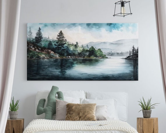 Framed Lake Landscape Art Framed Wall Art Living Room Wall Decor Print Minimalist Landscape Abstract Landscape Art Rustic