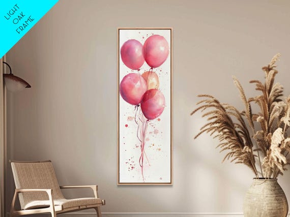 Floating Pink Balloons Framed Print Whimsical Cottagecore Light Pink Wall Art Minimalist Living Room Decor Boho Bedroom Artwork