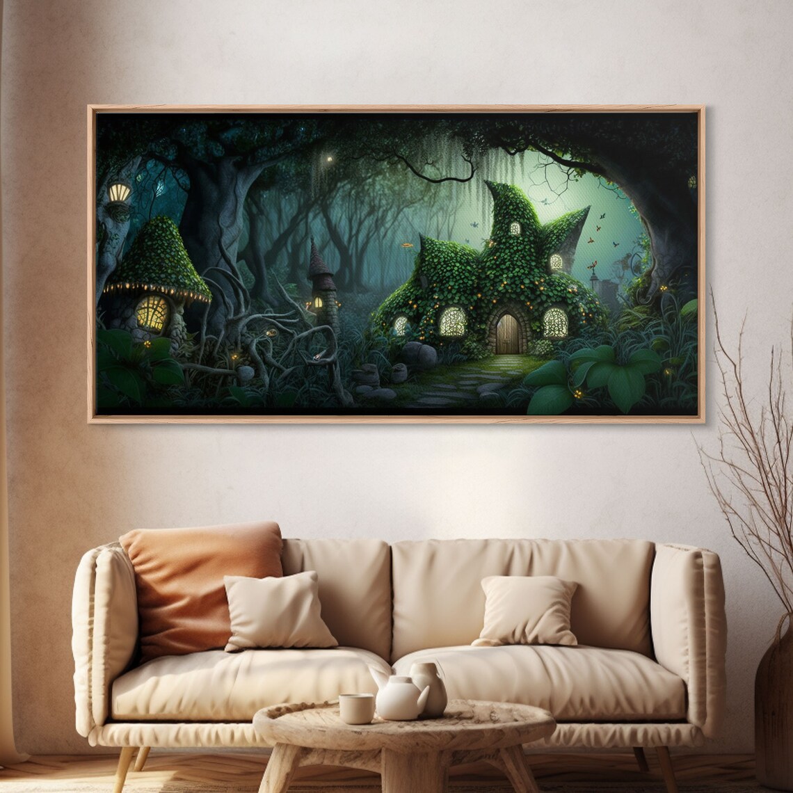 Gnome City Wall Art Fantasy Print Framed Art Tiny Gnome Houses On The Forest Floor - Image 4