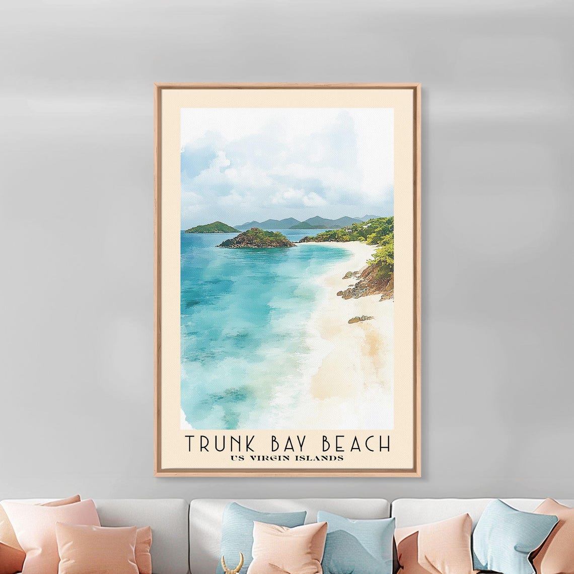 Trunk Bay Beach US Virgin Islands Turquoise Cove Watercolor Poster - Image 2