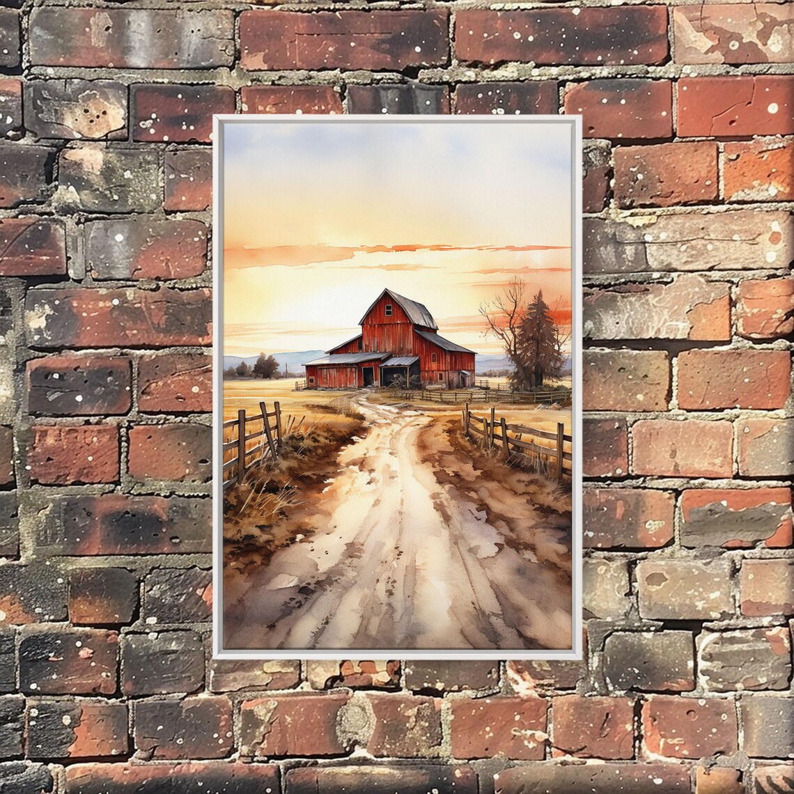 Sunset Over A Red Barn, Watercolor Country Print - Image 3