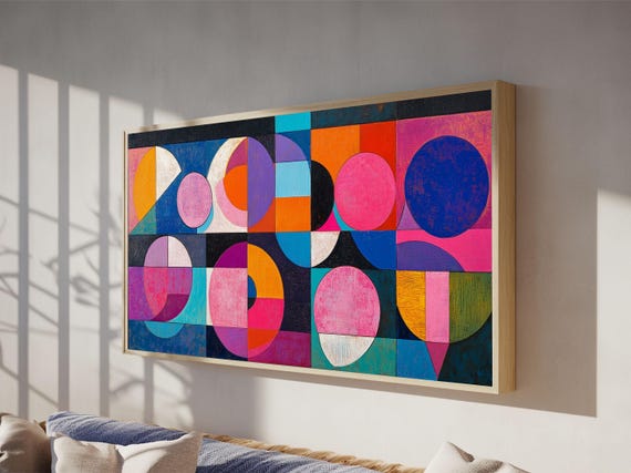 Abstract Geometry Framed Print Colorful Geometric Wall Art Modern Art Decor Mid Century Inspired Art Living Room Art Rustic Decor