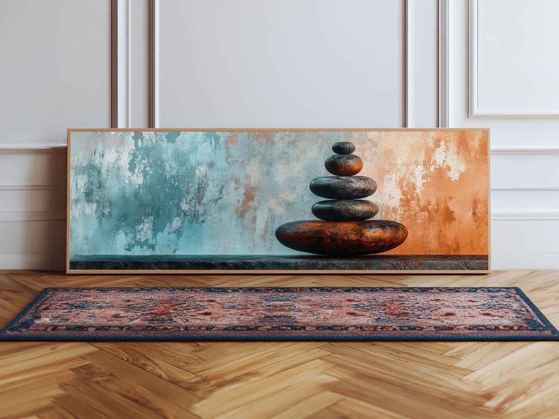 Textured Zen Framed Print Sand Patterns Stacked Stones Modern Wabi Sabi Minimalist Decor Bedroom Art Idea - Image 6