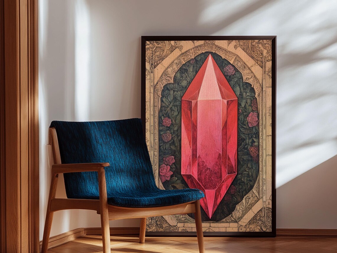 Red Ruby Crystal Painting Art Print Vintage Gemstone Mineral Wall Decor - Image 4