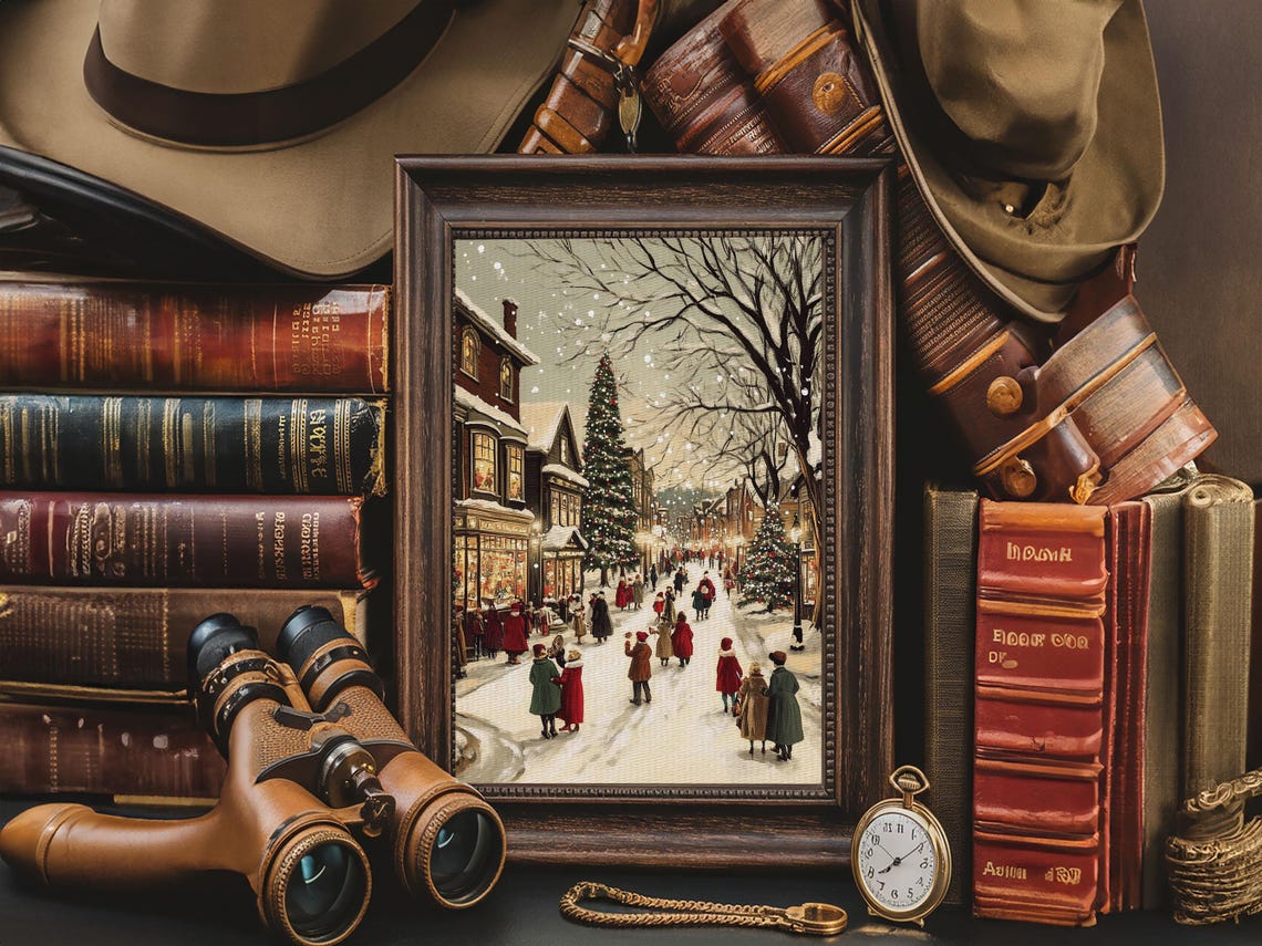 Christmas Village Painting Print Vintage Christmas Art Print Christmas Home Decor Framed Christmas Art Christmas Village Art - Image 4