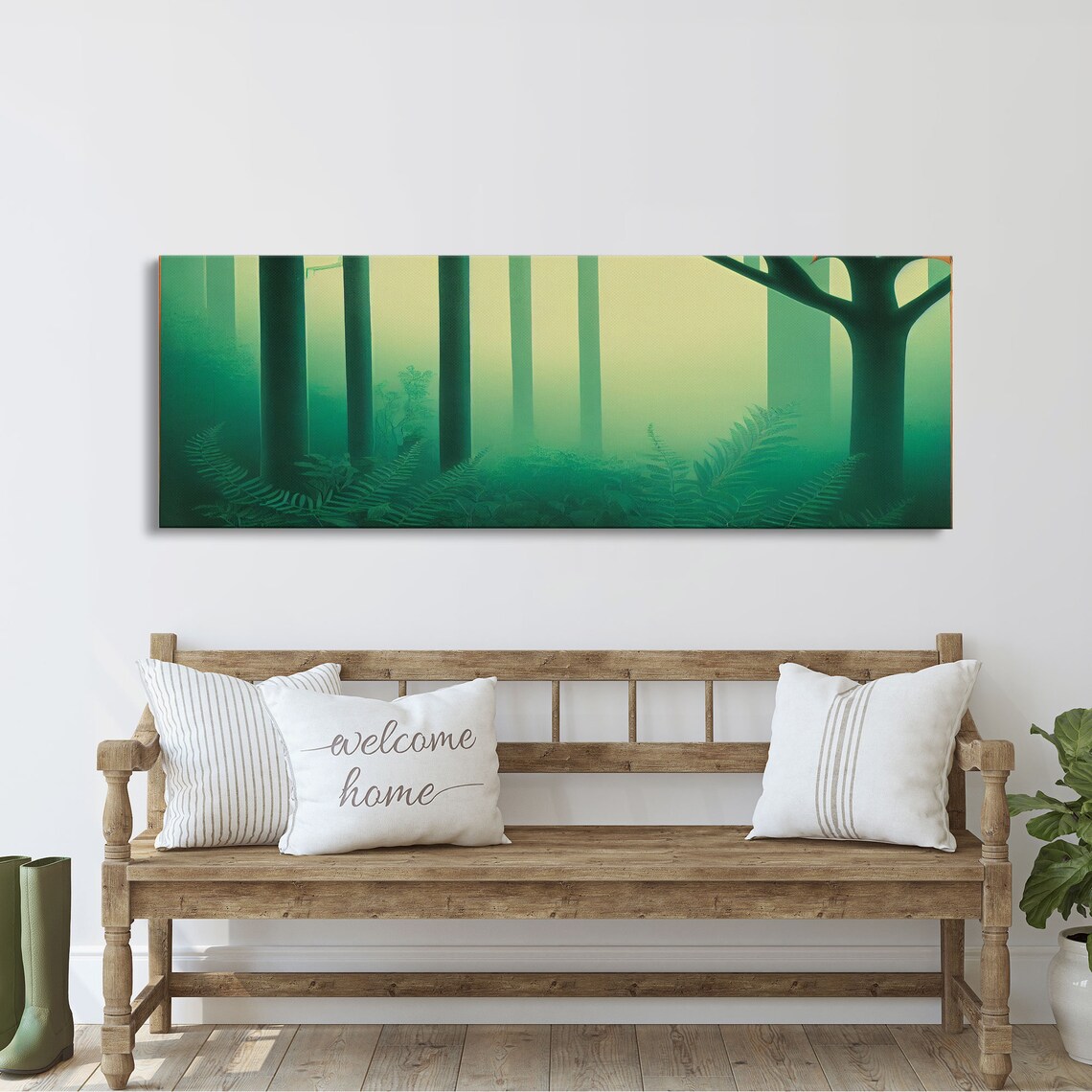 Emerald Green Forest Landscape, Panoramic Wall Art Print - Image 2