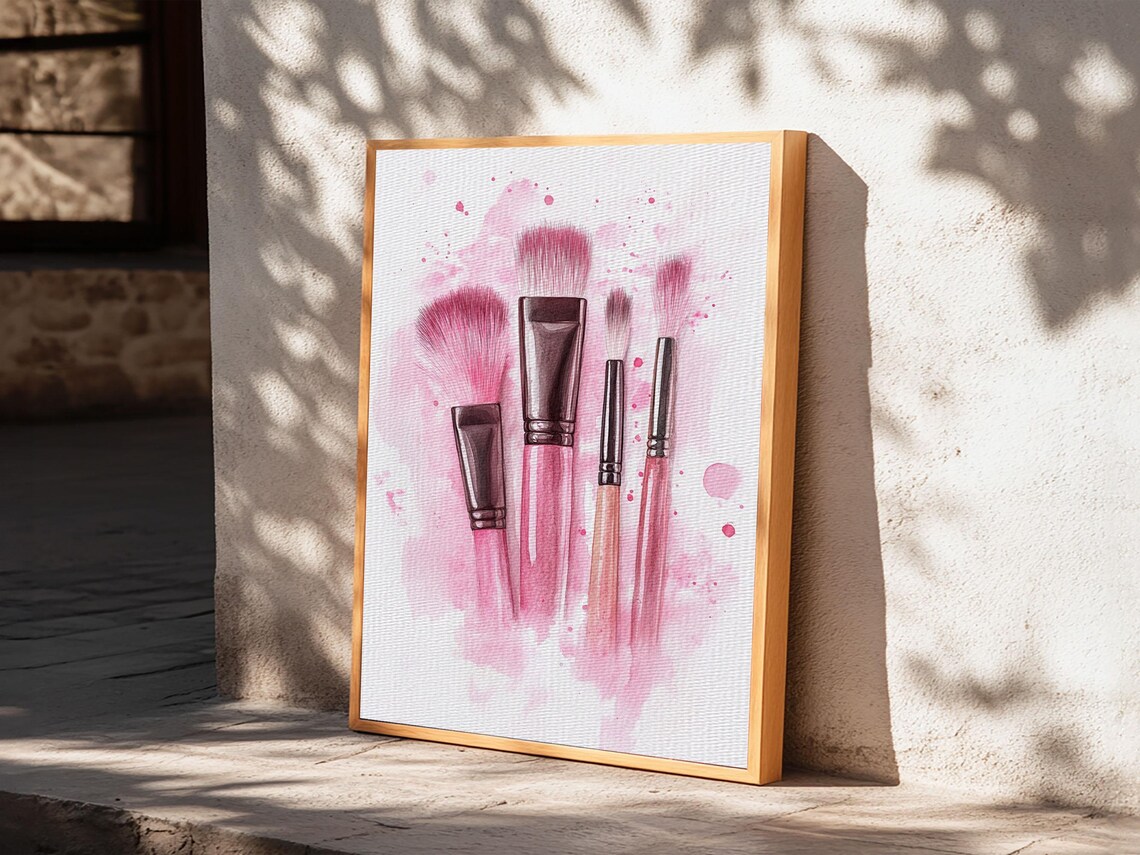 Pink Makeup Brushes Watercolor Canvas Print Feminine Vanity Wall Poster - Image 6