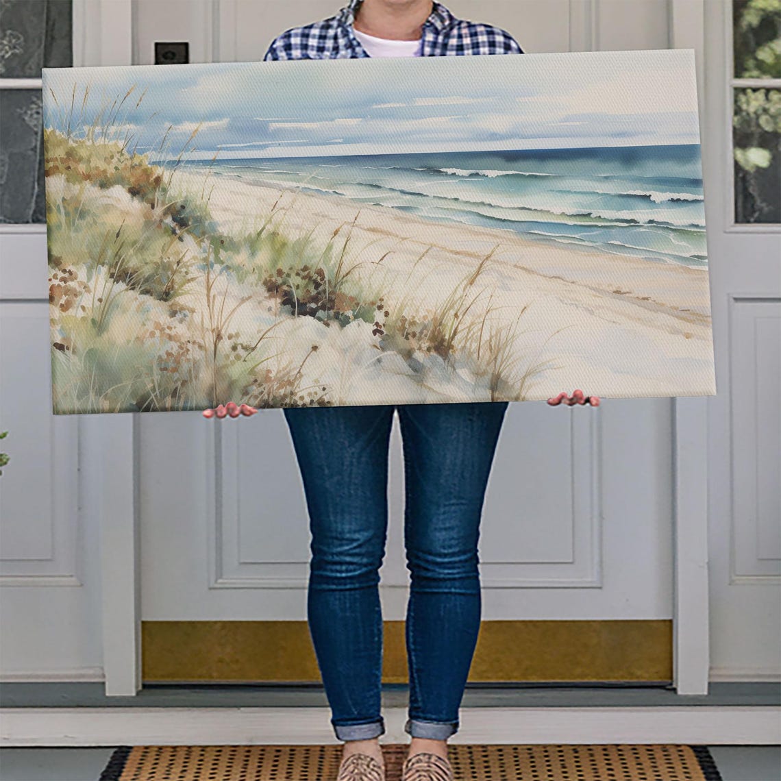Beach Dunes Sea Grass Watercolor Ocean Waves Coastal Wall Art Poster - Image 4