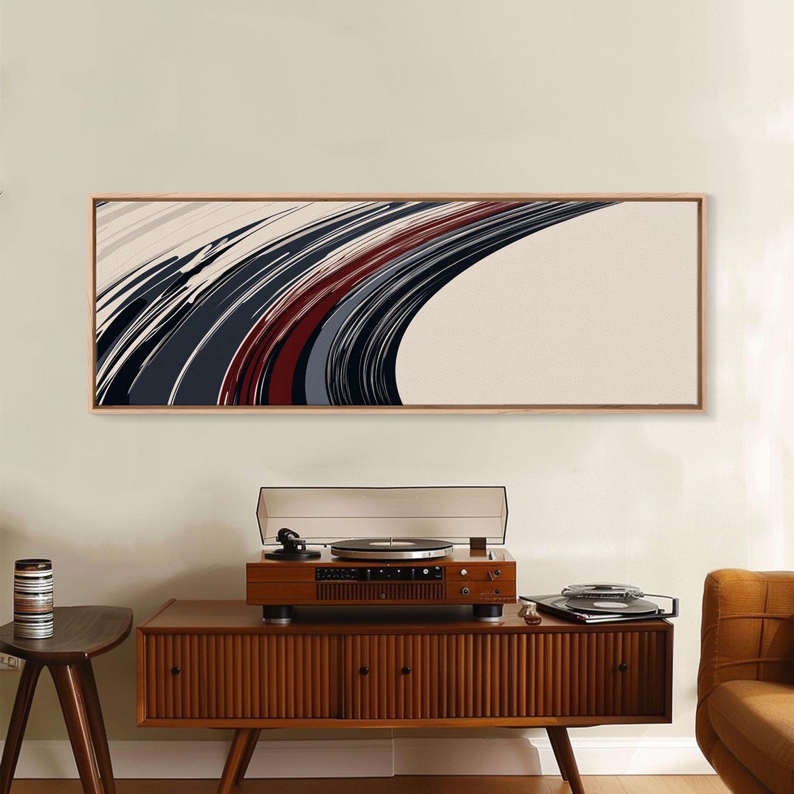 Abstract Line Art Grey Black And Brown Lines Framed Print Mcm Style Abstract Wall Art Extra Wide Art - Image 5