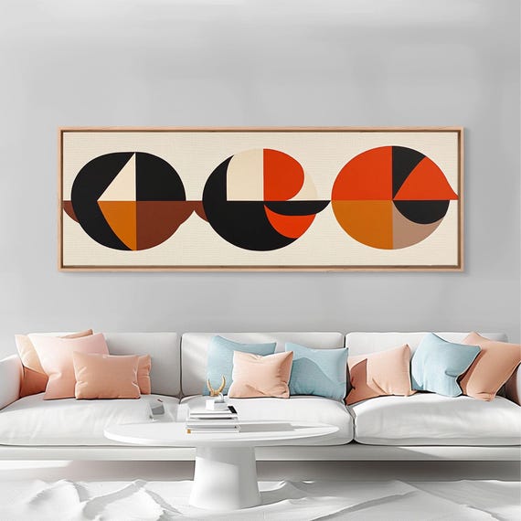 Abstract Art Deco Inspired Wall Art Triangles And Circles Geometric Pattern Wall Art Mcm Home Decor Extra Wide Oversized Art