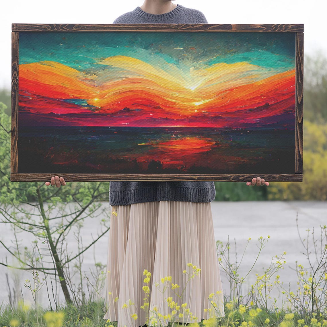 Beautiful Sunset Print Art Ink Painting Style Abstract Sunset Wall Art Cool Wall Art - Image 2