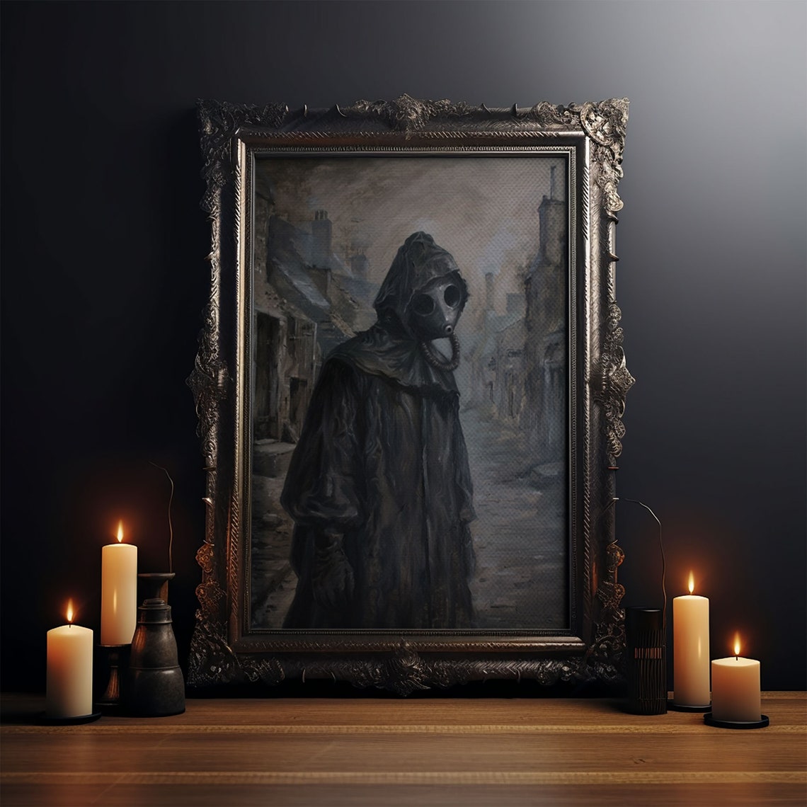 Plague Doctor Walking Through Abandoned Town Dark Academia Print - Image 4