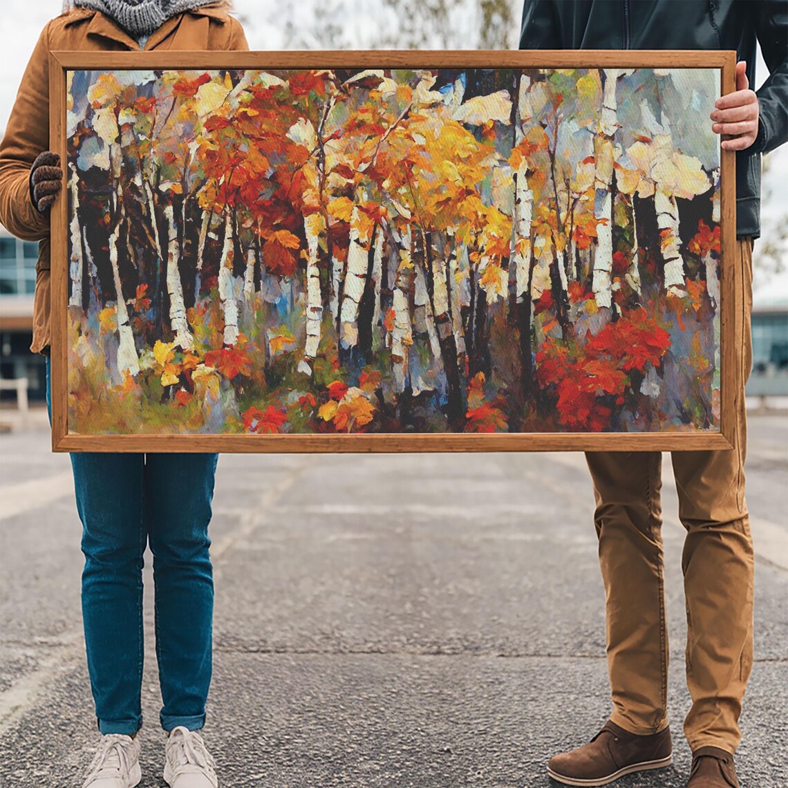 Large Birch Trees Print, Boho Autumn Landscape - Image 2