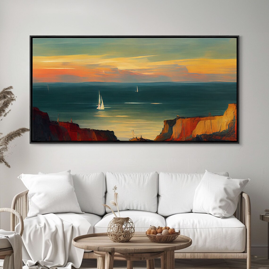 Sailboats at Sunset Watercolor Art Print, Lake House - Image 4