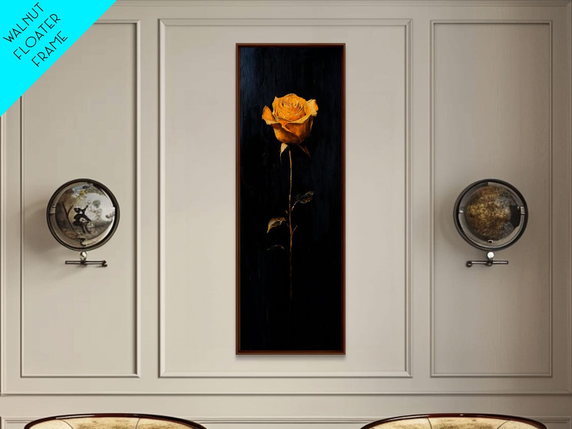 Golden Rose On Black Background Single Long Stem Elegant Poster - Image 3