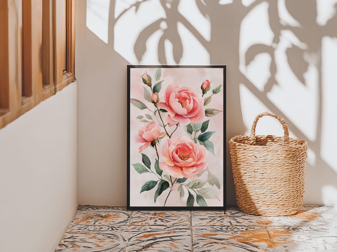 Pink Peony Roses Watercolor Floral Botanical Garden Art Print - Image 5