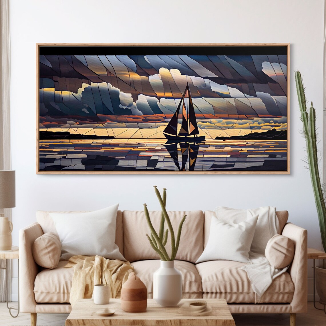 Art Deco Stained Glass Sail Boat Art Print - Image 3