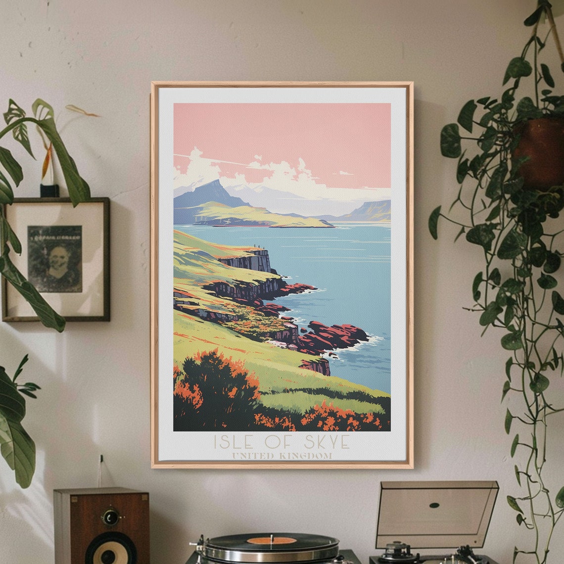 Isle Of Skye Scotland Dramatic Cliffs Pink Sunset Coast Travel Poster