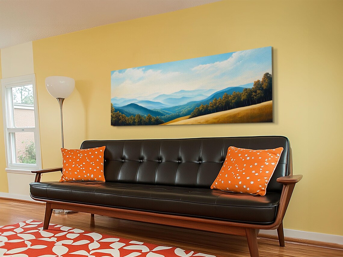 Blueridge Mountains Framed Print Blue Ridge Mountains Painting Panoramic Landscape Painting Horizontal Wall Decor