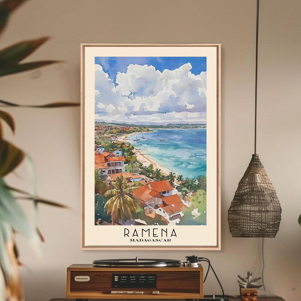 Ramena Madagascar Coastal Town Red Roof Watercolor Travel Poster - Image 3