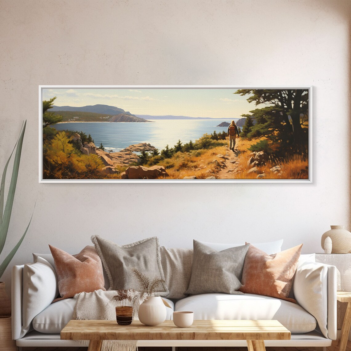 Acadia National Park Watercolor Hiker Coastal Trail Ocean View Poster - Image 5