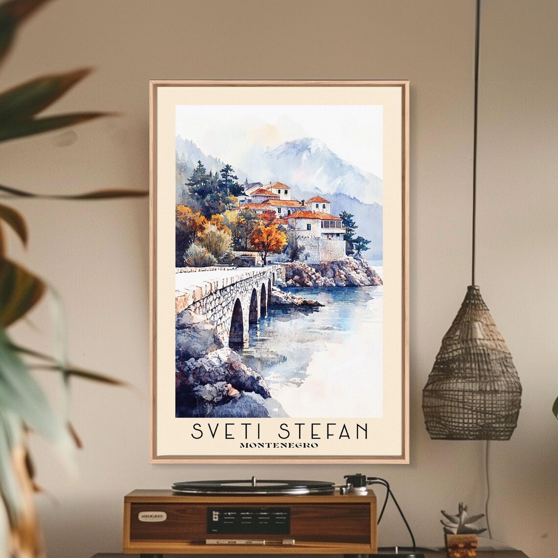 Sveti Stefan Montenegro Stone Islet Red Roofs Arched Causeway Poster - Image 2