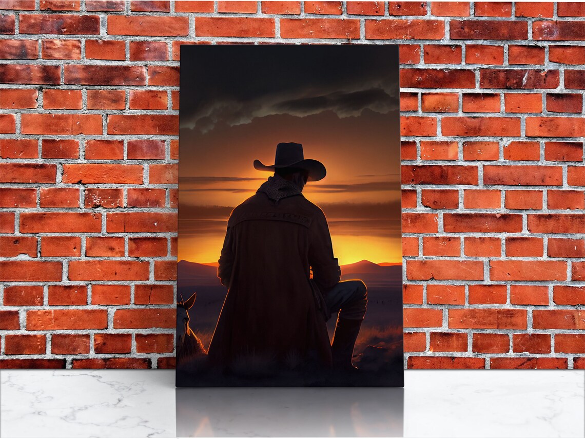 Cowboy And Horse Silhouette Sunset Western Desert Dusk Art Poster - Image 2