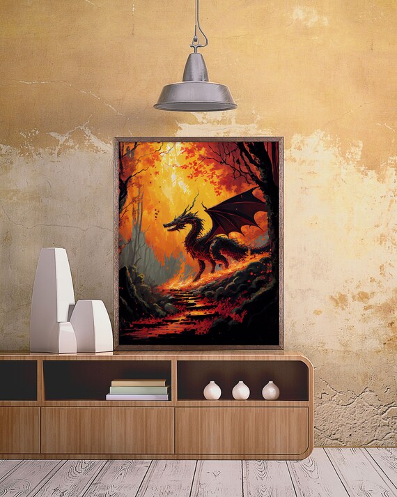 Dragon Standing In A Burned Forest Fantasy Art Fine Art Poster Print