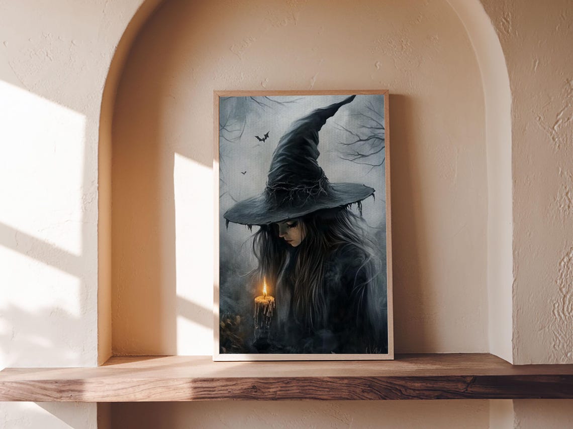 Gothic Witch Holding Candle Dark Academia Halloween Art Print - Image 3