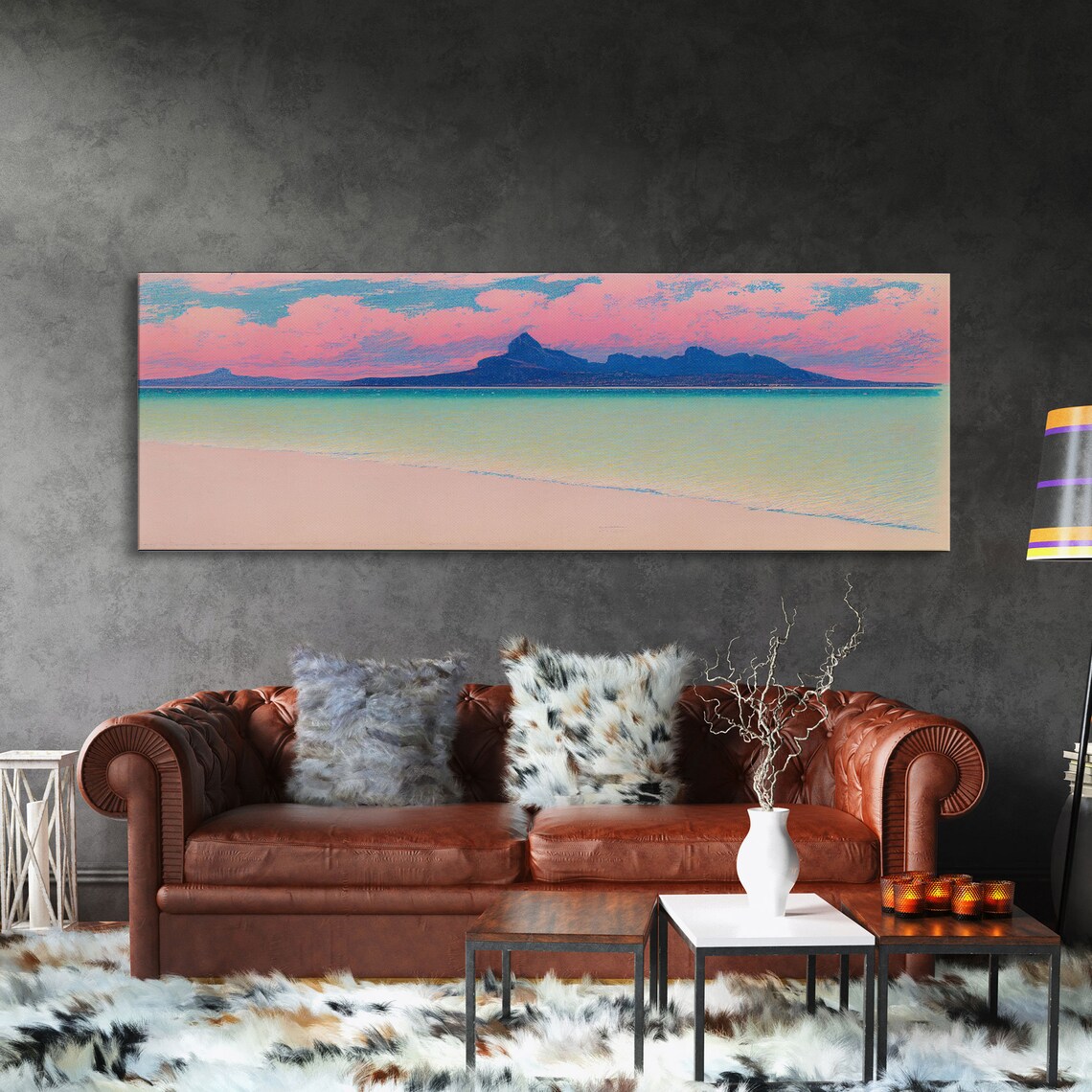 Neon Pink Beach Abstract Art Print, Coastal Wall Decor - Image 3