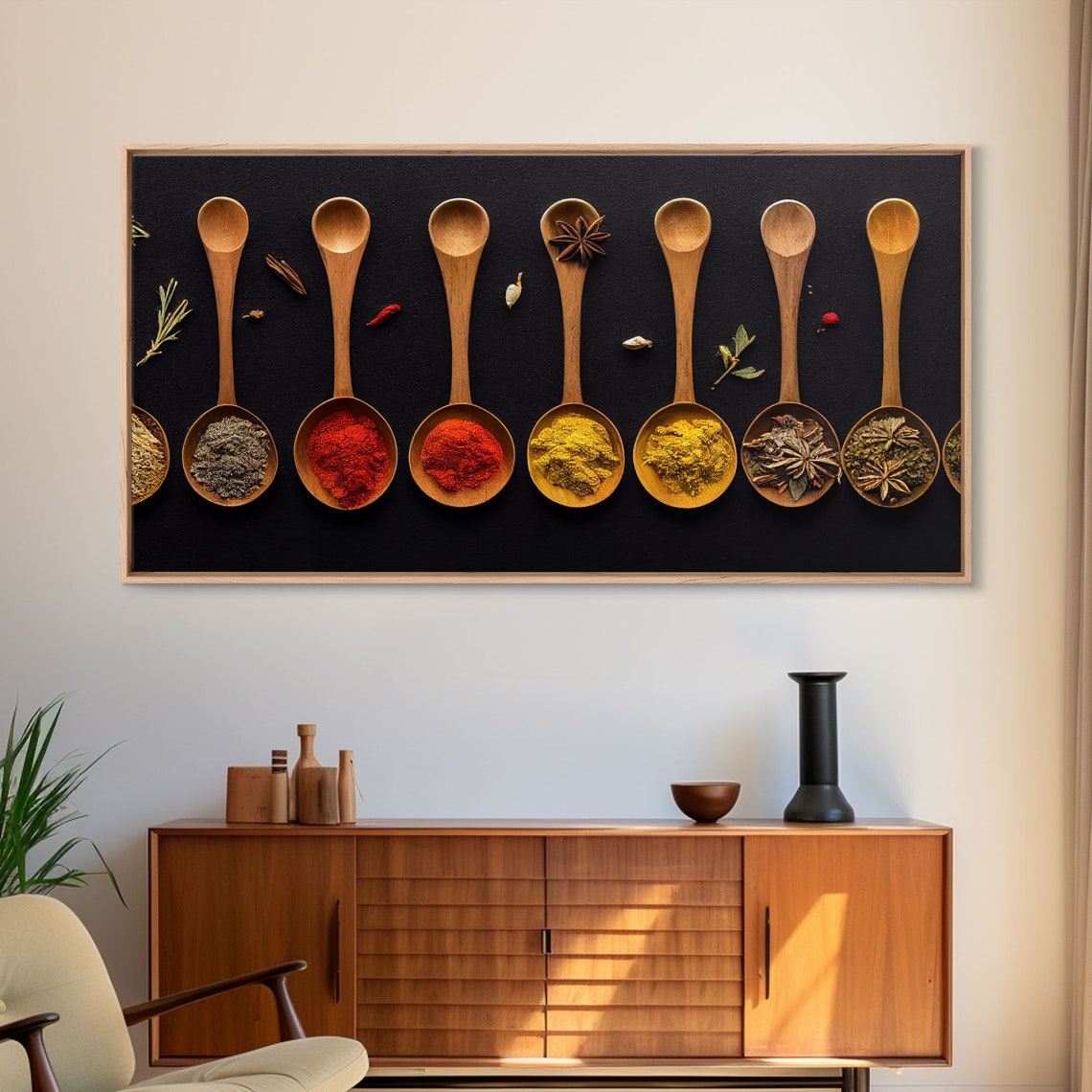 Kitchen Spices Wooden Spoons Paprika Turmeric Star Anise Wall Art
