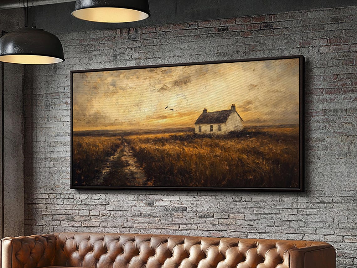 Rustic Cottage In Golden Wheat Field At Sunset Landscape Poster - Image 4
