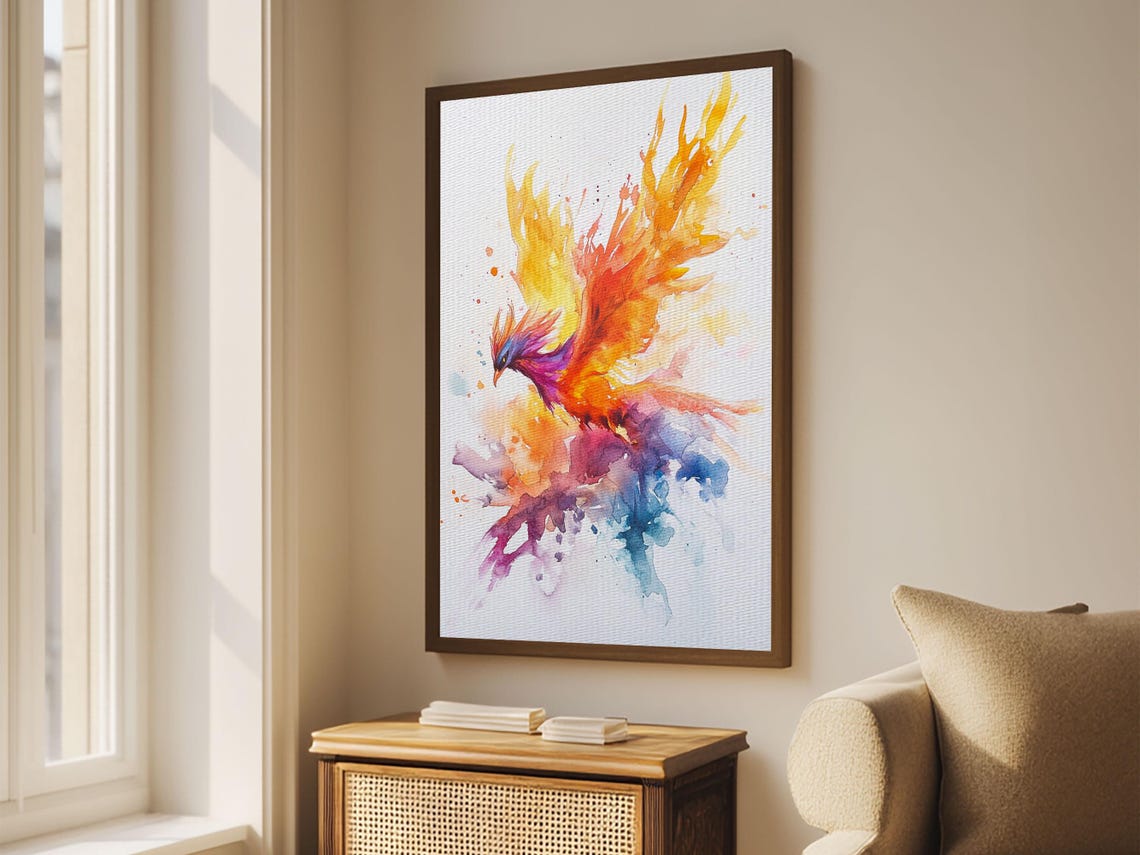 Fire Phoenix Rising Watercolor Fantasy Bird Rebirth Art Print - Image 6