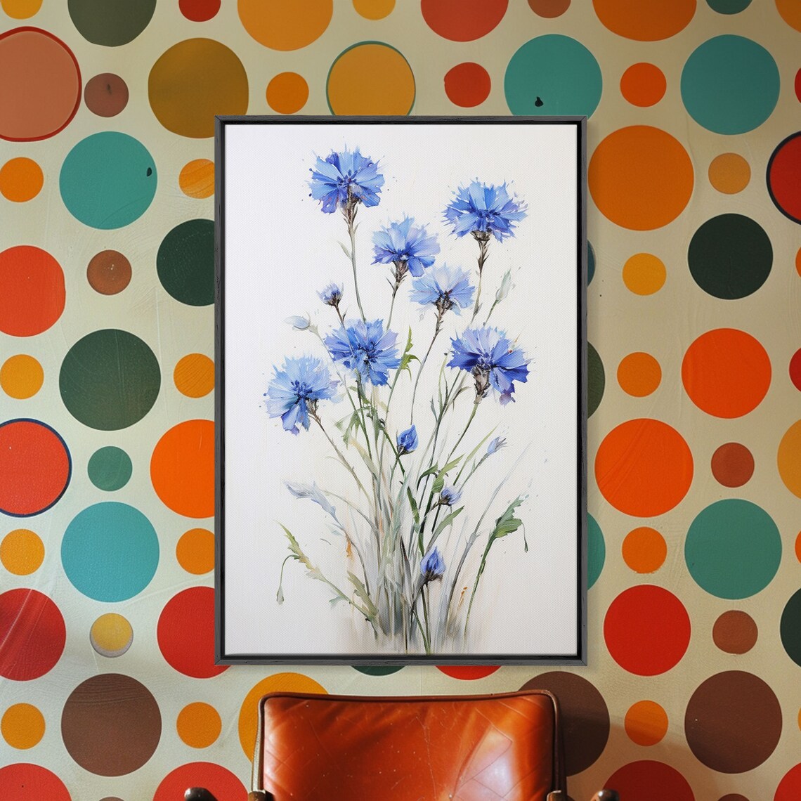 Blue Bachelor Buttons Still Life, Botanical Art Print