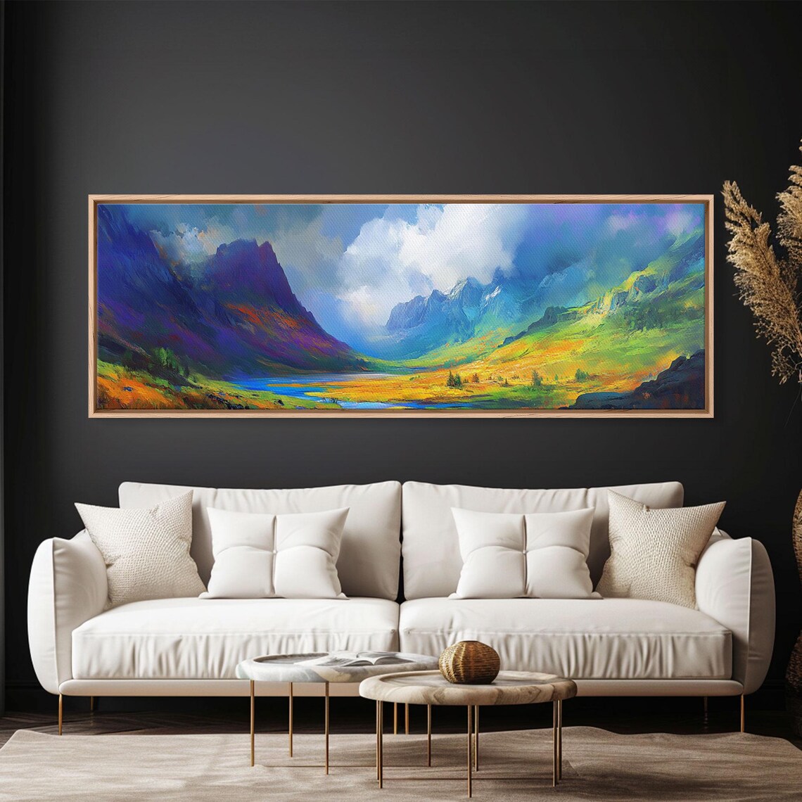 Colorful Fantasy Mountain Valley Purple Peaks Green Hills Poster - Image 5