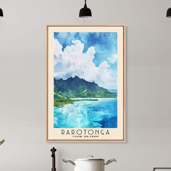 Rarotonga Cook Islands Watercolor Beach Print Vacation Gift Cook Islands Wall Art Framed Print Framed Beach Painting