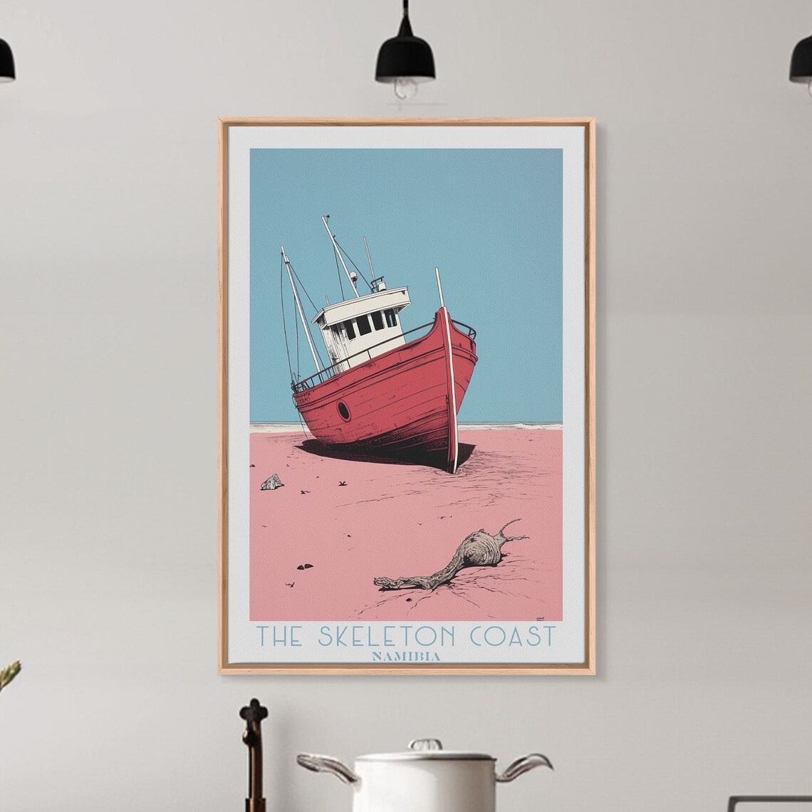 Skeleton Coast Namibia Shipwreck Desert Sand Blue Sky Vintage Travel Poster - Image 4